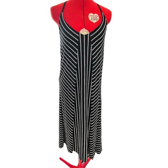 Athleta halter striped midi dress with built-in shelf bra athleisure casual - Picture 2 of 8